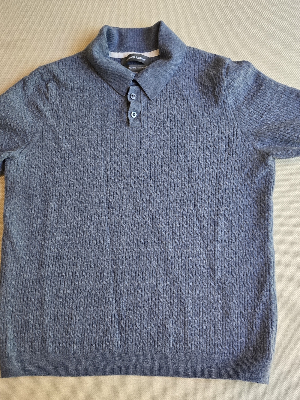 Grayson & Dunn Polo Pullover Sweater Men's Merino Wool Blue Grey Ribbed Knit XL